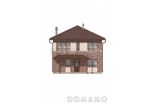 Проект современного двухэтажного дома из газобетона с четырьмя спальнями и кабинетом, без гаража / Фасад 3