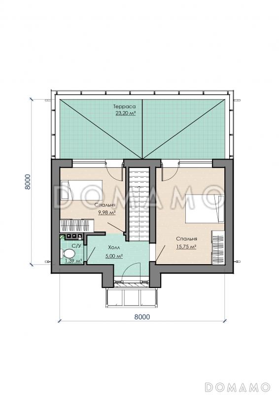 Проект компактного дома с тремя спальнями и открытыми террасами на обоих этажах / План 2 этажа