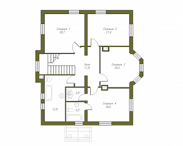 Проект двухэтажного кирпичного коттеджа с мансардой / План 2 этажа