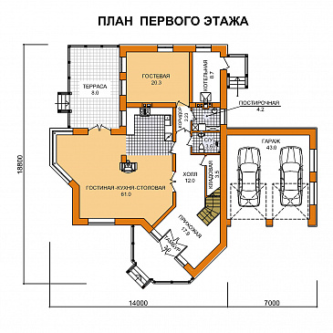 Проект дома из пеноблоков с сауной, гаражом на две машины / План 1 этажа